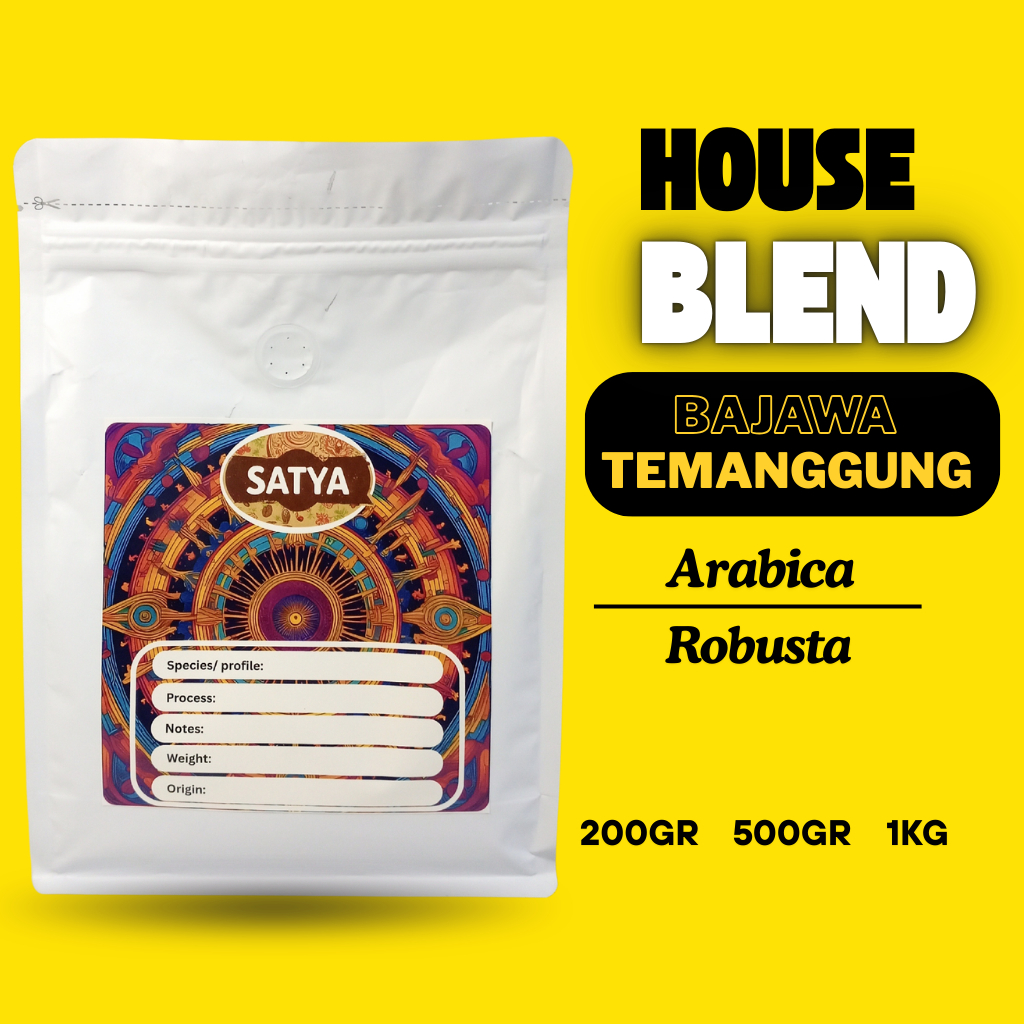 

Biji Kopi House Blend SATYA | Temanggung Robusta - Bajawa Arabica untuk Kopi Susu & Espresso