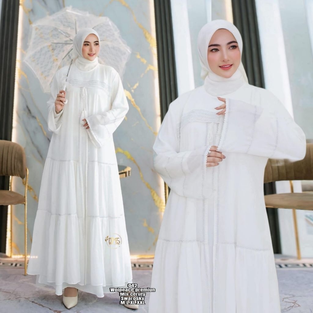 Gamis Abaya Putih Premium Payet Exclusive Kode 042