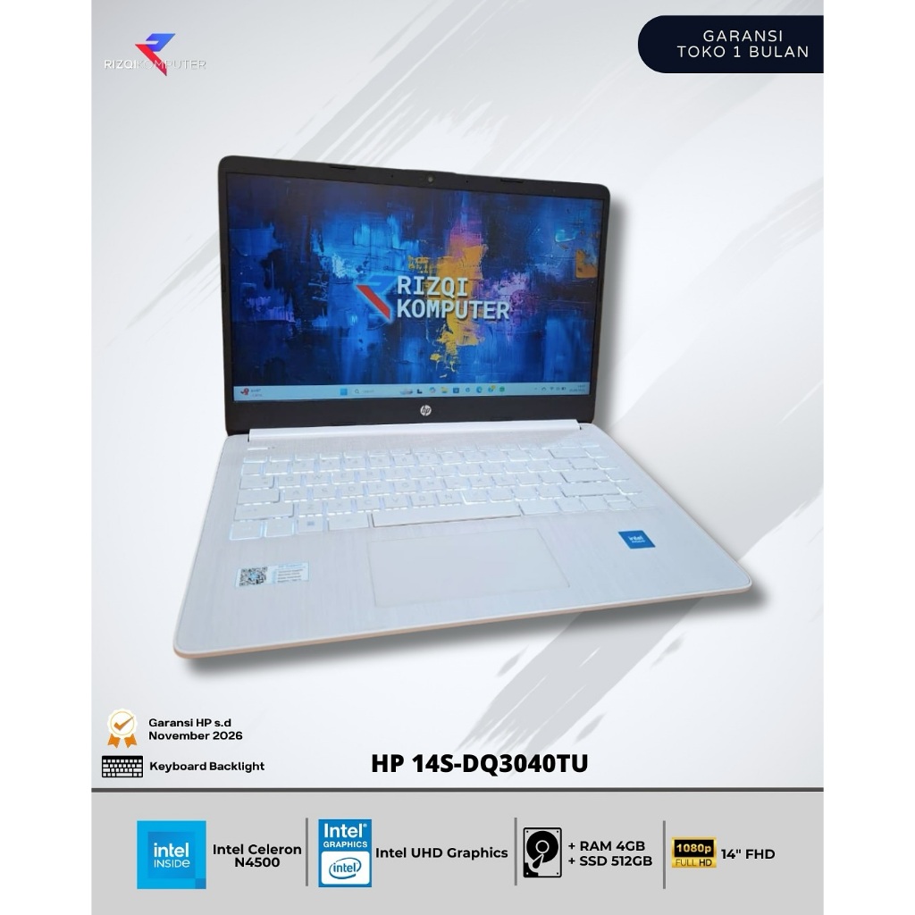 HP 14S-DQ3040TU Intel Celeron N4500 Ram 4GB SSD 512GB gsk