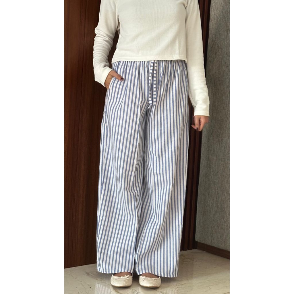 ALFINA.CO Celana Panjang wanita motif salur casual long pants bahan katun