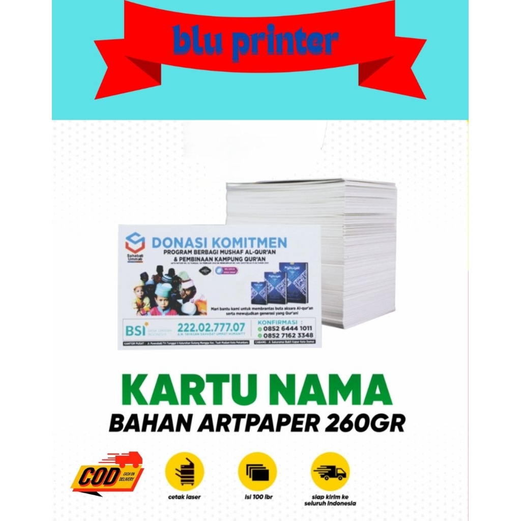 

kartu nama bahan artpaper 260gr (1kotak isi 100) /bisa castem