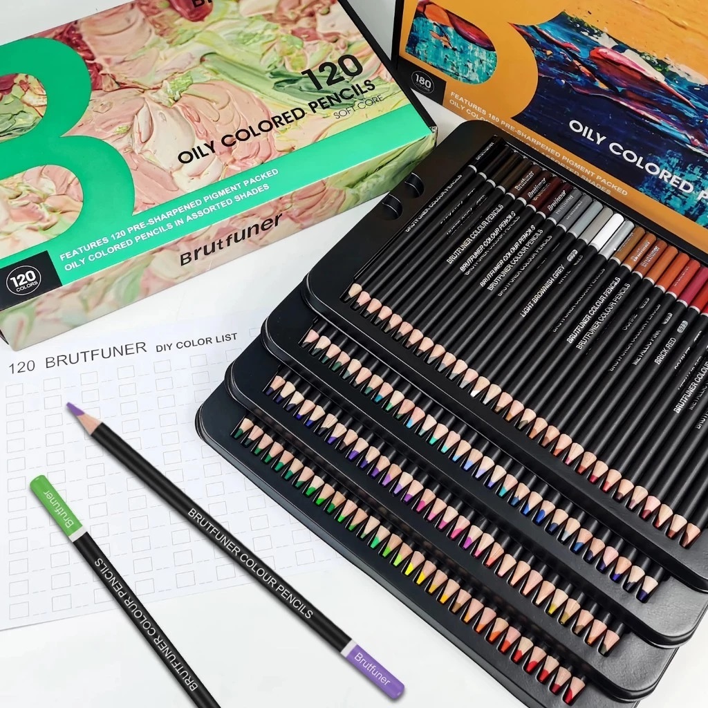 

Brutfuner 120 Colors Professional Wood soft lead 3.8 mm Oil Colored Pencils Set For Drawing Sketch School Art Supplies