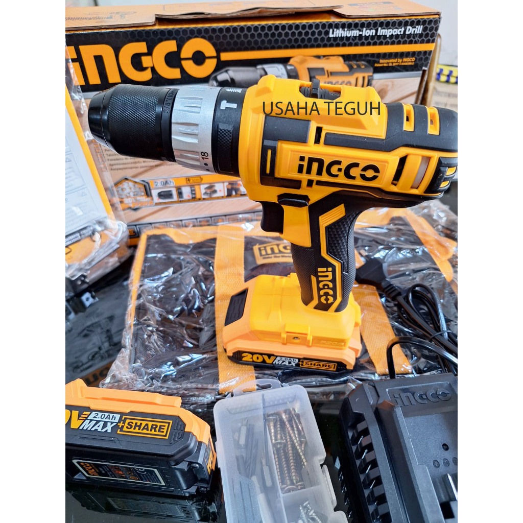 CIDLI2002 CORDLESS IMPACT DRILL BOR BATERAI BETON 10mm 20V SET INGCO