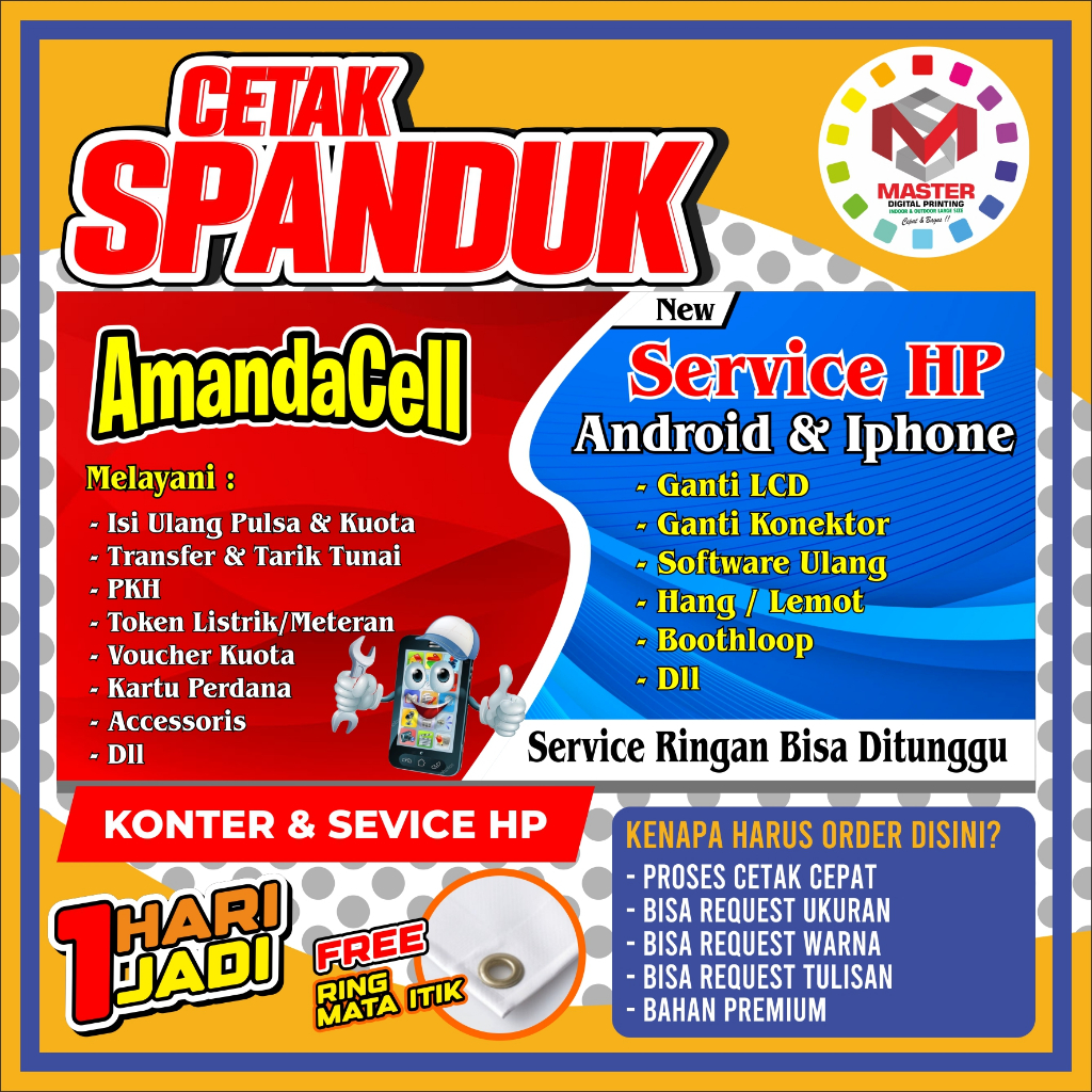 BANNER / SPANDUK ~ KONTER & SERVICE HP ~ TULISAN DAN UKURAN BISA REQUEST