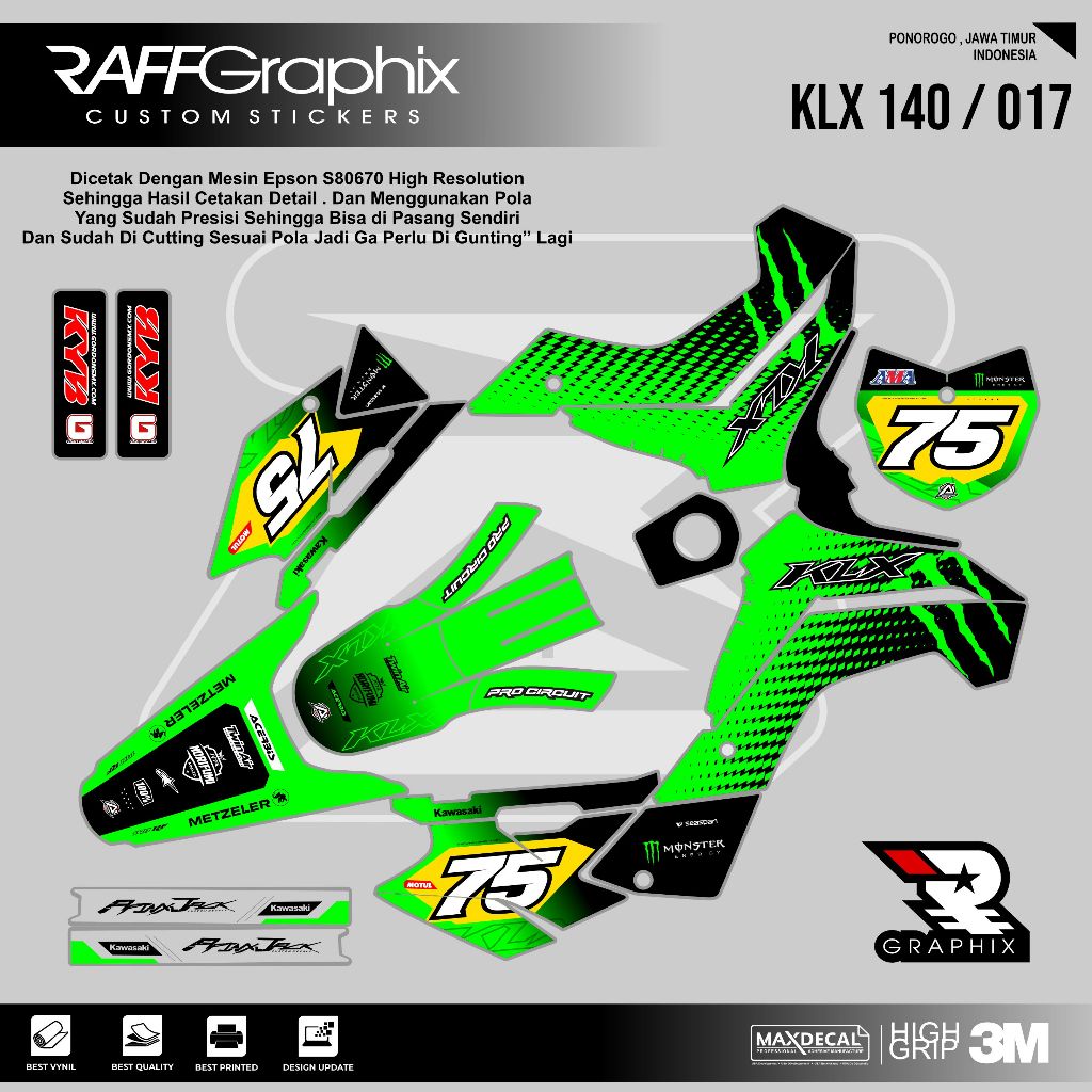 DECAL KLX 140 SUPER GLOSSY KODE 017 - DECAL STICKER KLX - STICKER KLX MURAH - DECAL KLX MURAH