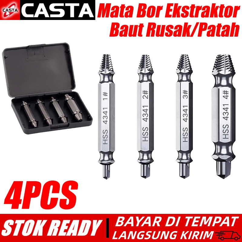 CASTA Alat Bor Ekstraktor Sekrup 4/5PCS Screw Extractor Drill Bit Double Ended Tungsten Carbide Baut