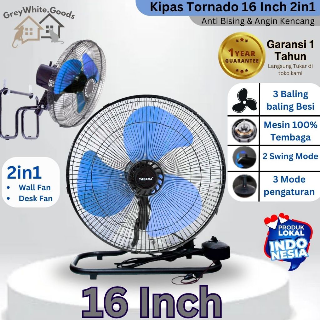 Kipas Angin Duduk Besi Tornado 16 INCH 2in1 Kencang Hemat Daya Garansi
