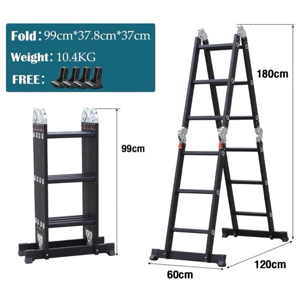 TANGGA LIPAT REAIM 3.7M METER Paduan Aluminium Teleskopik Tangga Teleskopik Multifungsi