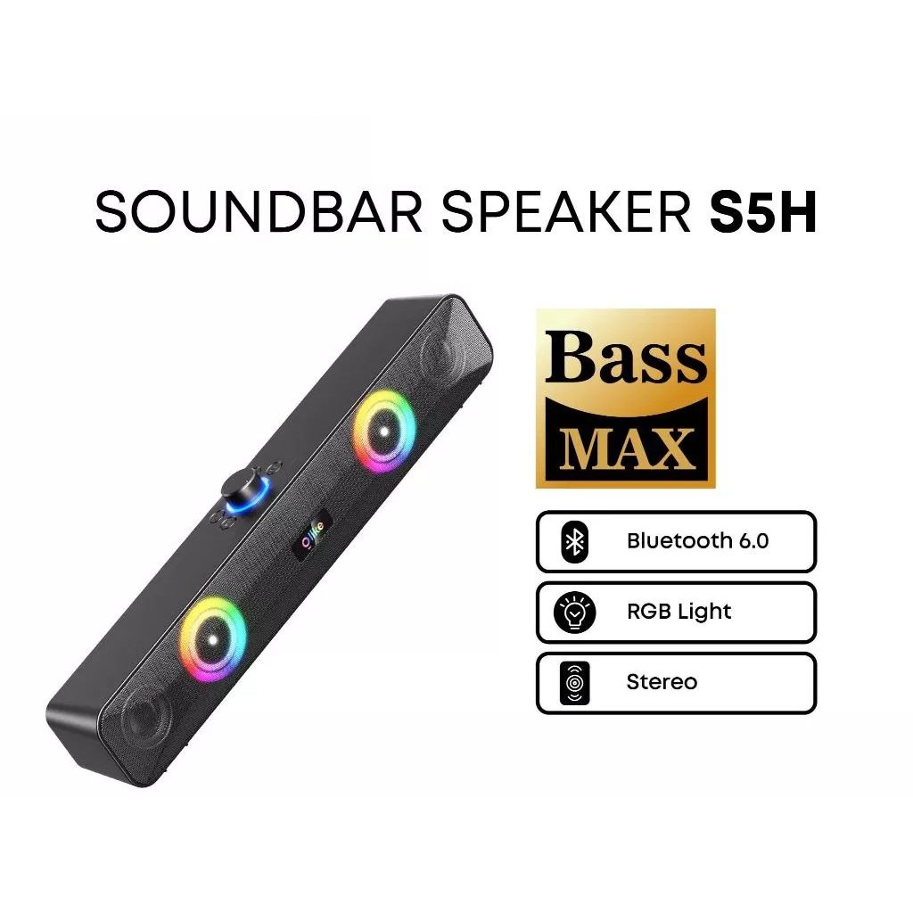 OLIKE Speaker Soundbar S5H + RGB 1200mAh, Surround Sound 10W Subwoofer, Stereo Bass Max