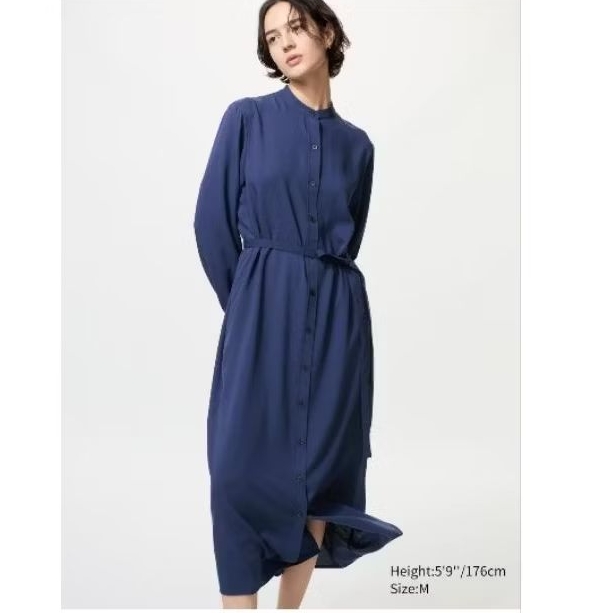 Gaun kemeja rayon uniqlo