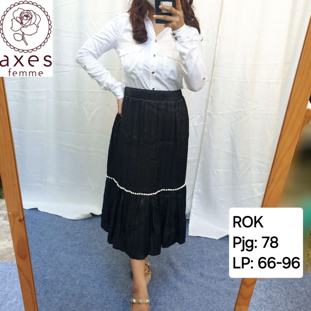 AXES FEMME Pearly Shiny Midi Skirt Rok Wanita