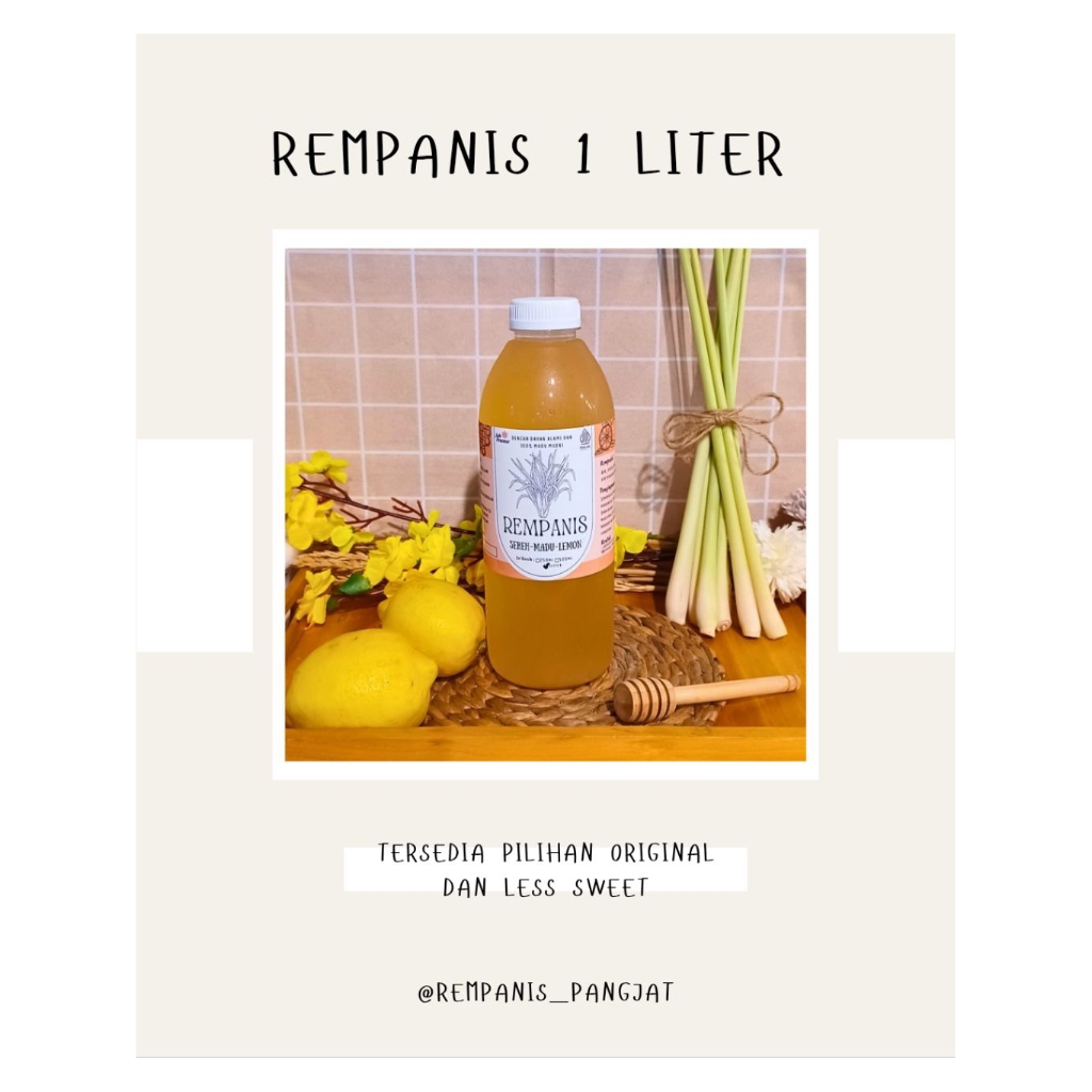 

Rempanis Minuman Herbal Sehat 1 Liter – Sereh Madu Lemon Segar untuk Keluarga