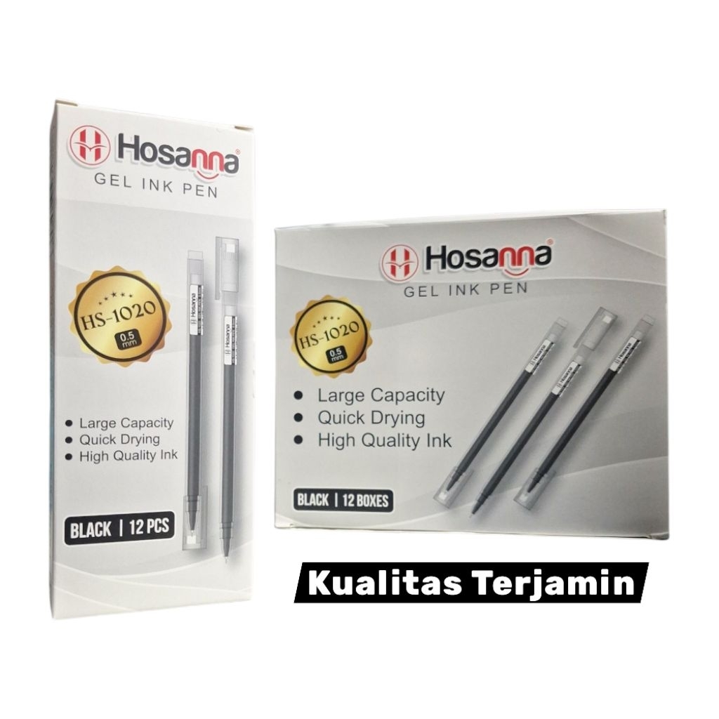 

isi 12 Pcs Pulpen Gel Hosanna Hitam/Gel Ink Pen/Pena Gel Cair