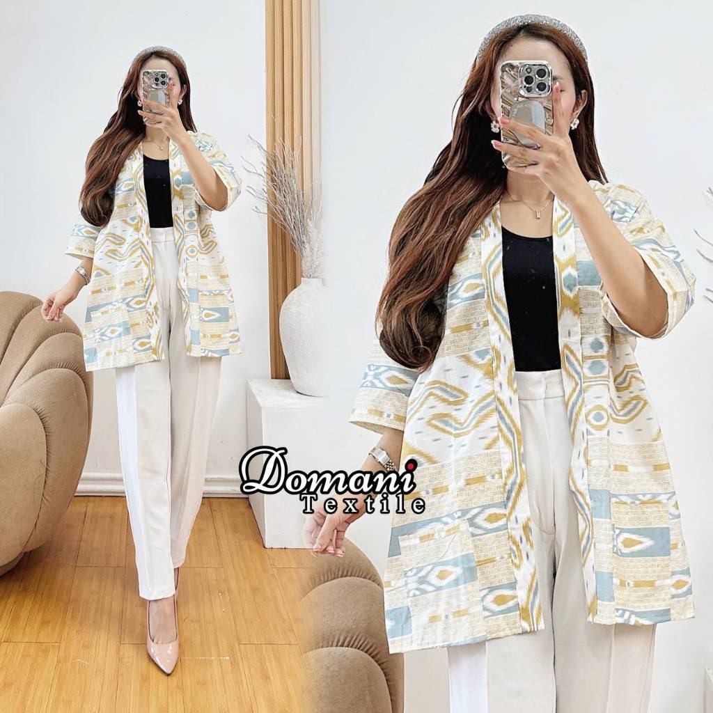 Wolv Kimono Outer Unisex Loose Casual Longgar Lengan Pendek Outer Cardigan Pria Etnik Outerwear Moti