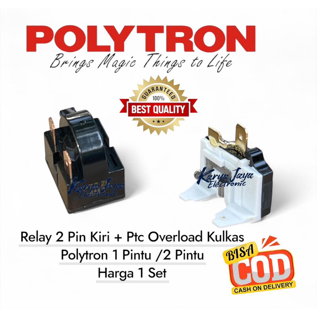 Set Relay 2 Pin Kiri  + Overload Kulkas Polytron 1 Pintu / 2 Pintu | Relay Ptc Kulkas Polytron