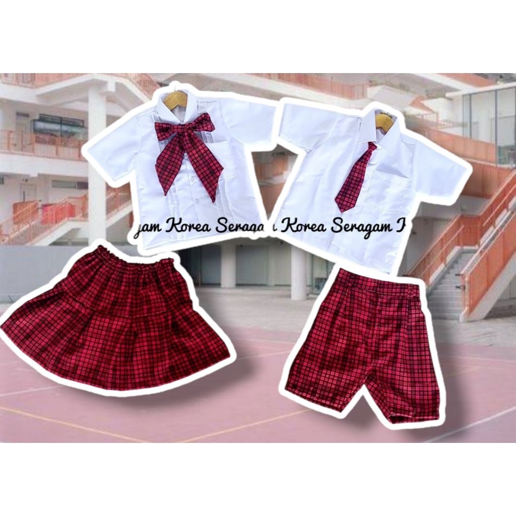 Seragam Korea / Baju Merah Putih / Seragam Merah Putih / Seragam Sekolah TK / Seragam PAUD / Baju Se