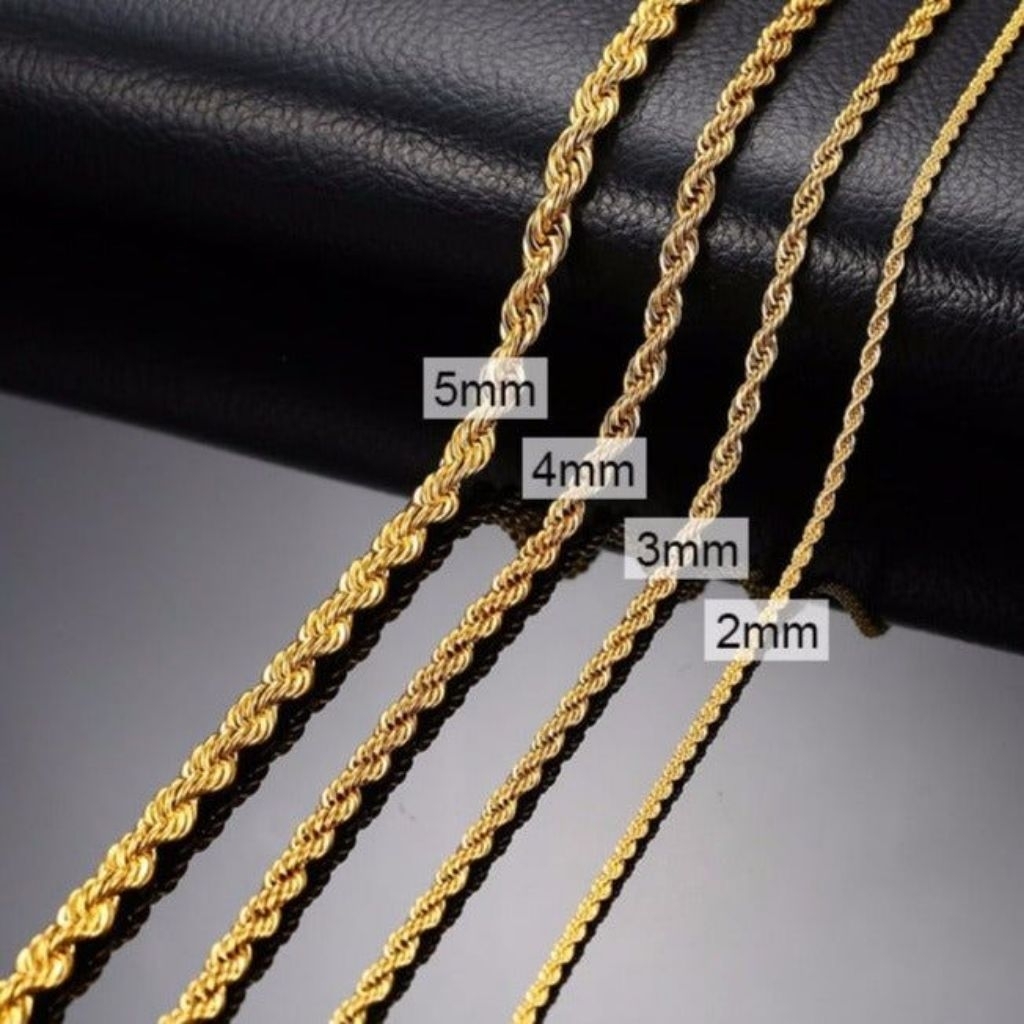 kalung titanium model tambang warna gold anti luntur dan anti karat cocok untuk pria dan wanita