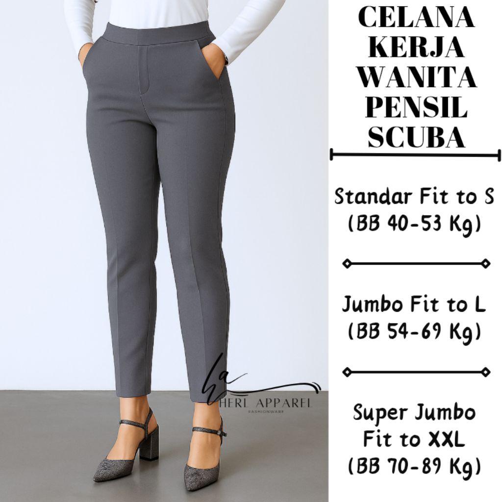 HERL Apparel - Celana Kerja Wanita Jumbo Bahan Scuba – Model Pensil Stretch Nyaman Dipakai Kantor & 