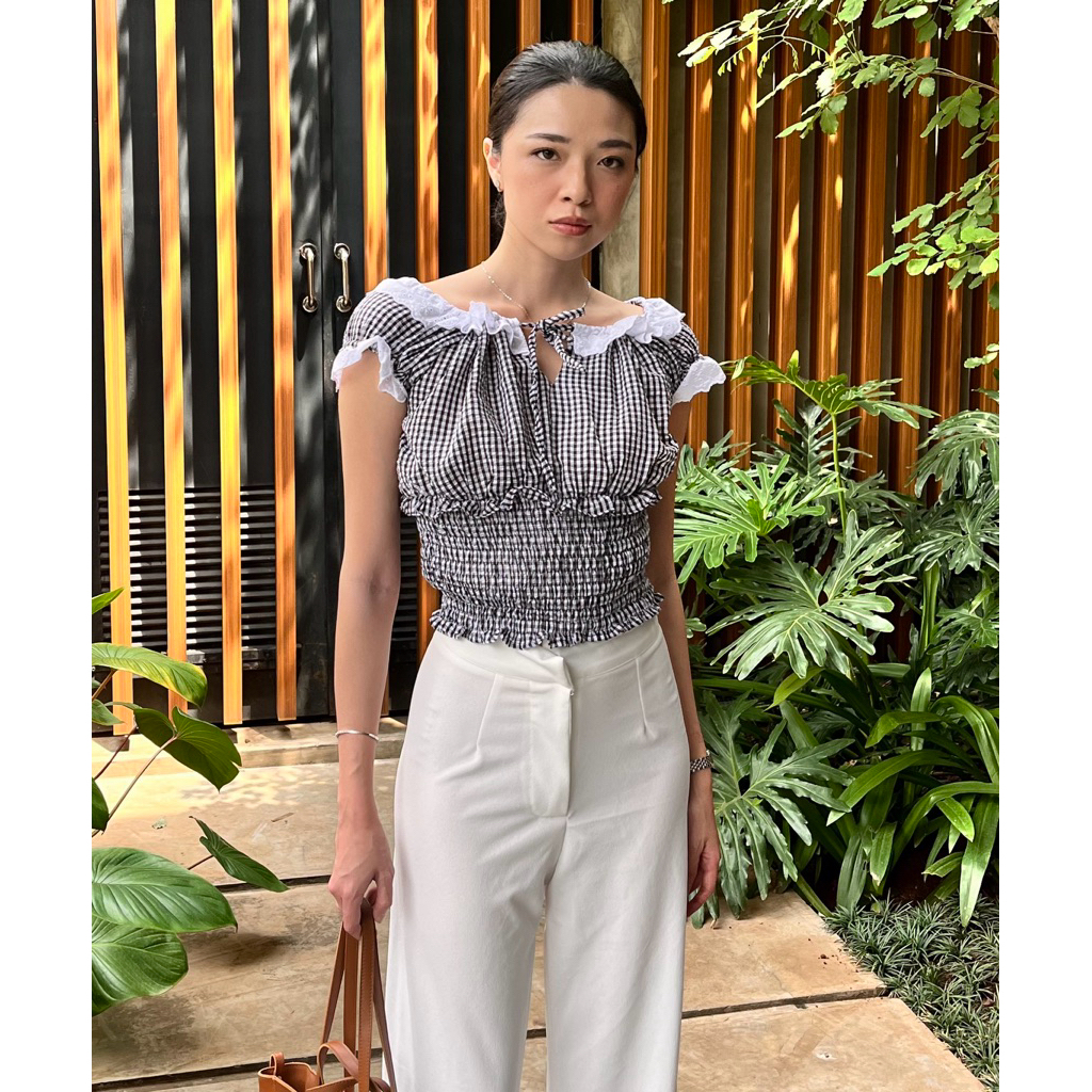 SARAH TIE BLOUSE - magnificlo | blouse kotak kotak wanita | blouse wanita | atasan wanita | baju wan