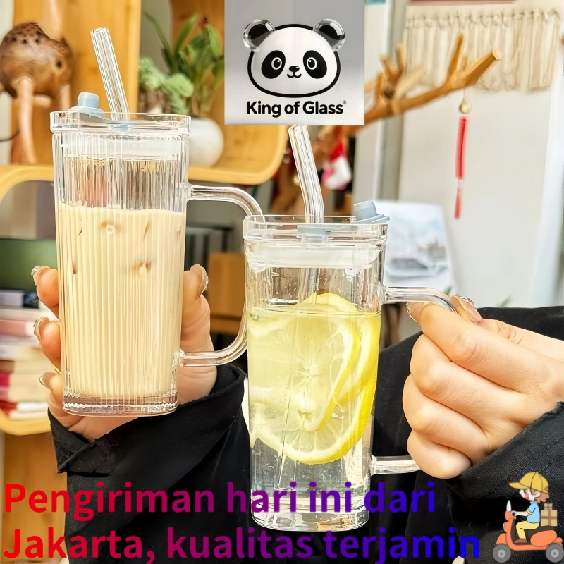 [Free Sedotan] Gelas Tumbler Kaca Sedotan Mug Lucu Bening Gelas Estetik Tumbler Minum Kaca Mug Therm