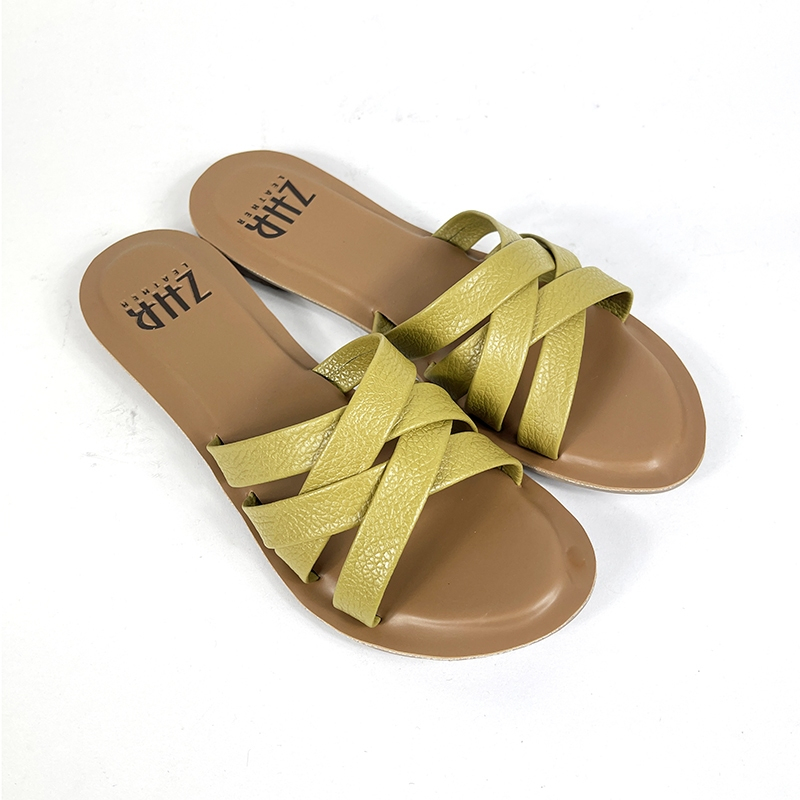 Sandal Kulit Wanita ZHR Model Teplek Nava Bahan Kulit Sapi Asli Garut
