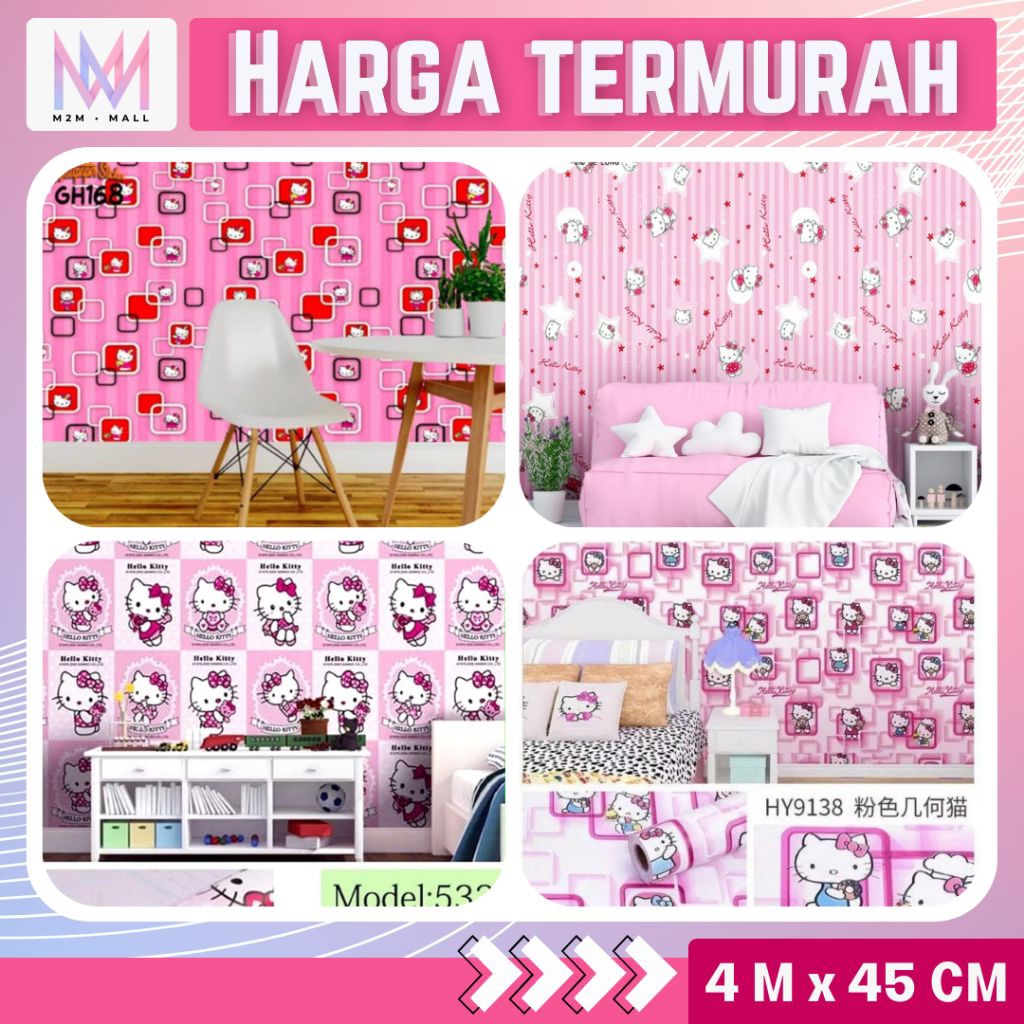Wallpaper Dinding Kamar Anak Cewek Aesthetic Wallpaper Dinding Pink Wallpaper Dinding Motif Hello Ki