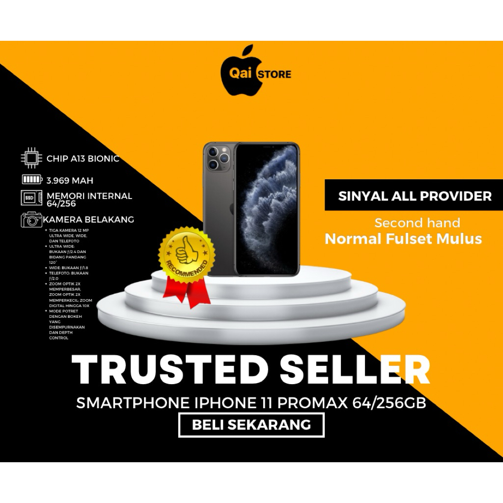 iPHONE 11 promax 64/256GB Second inter Normal Bekas Qai.Store1 Like New