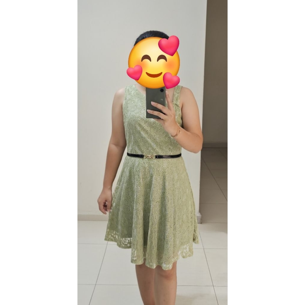 Pre🩷 Dress Pesta / kondangan brokat halus sage green brand premium *elleee