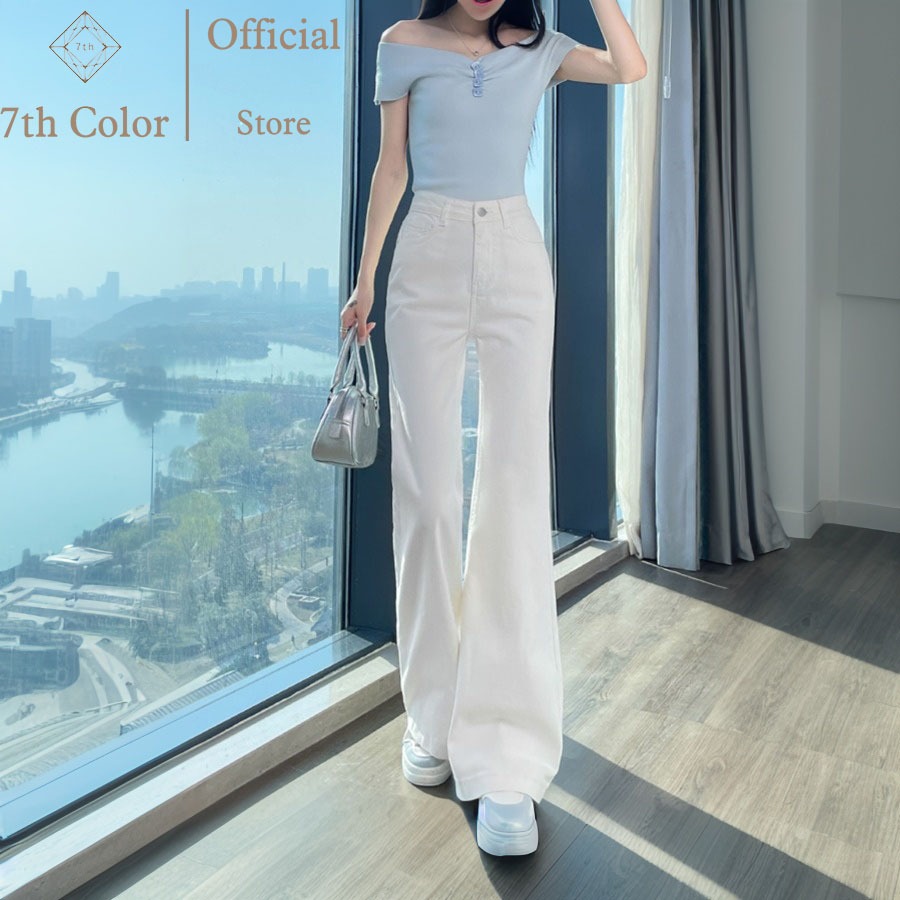 7th Color / Celana  Putih Cutbray Jeans Panjang Wanita Celana Pinggang Tinggi Celana Kulot Jeans Put