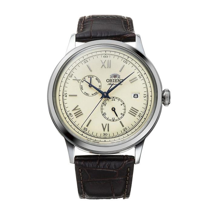 Jam Tangan Pria Orient Classic RA-AK0702Y Bambino Automatic Cream Dial Brown Leather Strap Watches