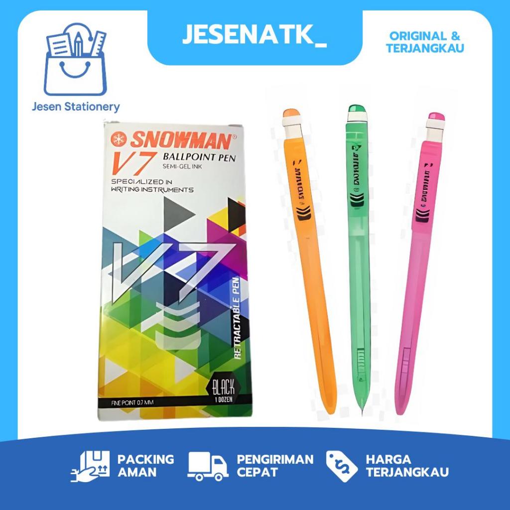 

Snowman Pulpen V7 0.7 mm Bolpoin Ballpoint Pen Semi Gel Ink Hitam