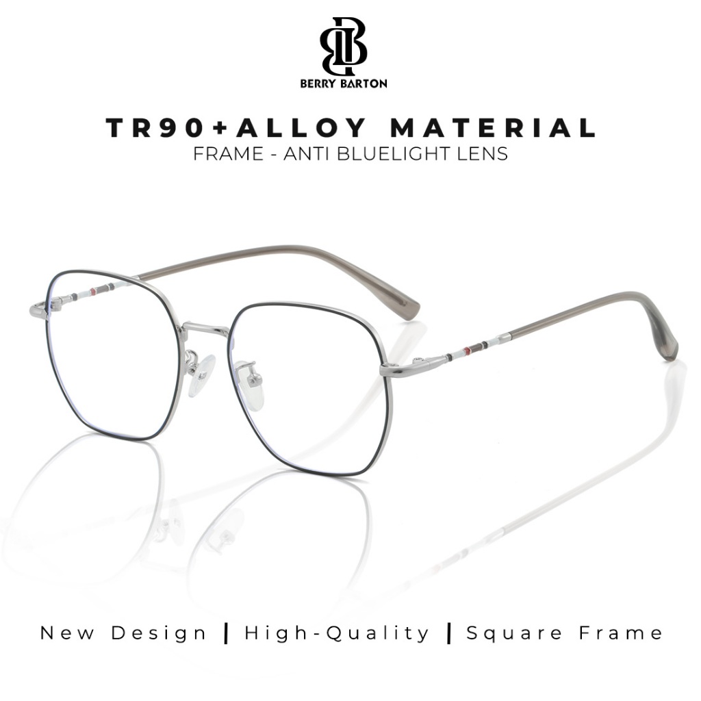 Berrybarton Kacamata Minus Anti Radiasi Bluecromic Photocromic Blueray Geometris Segi Enam Metal Pri