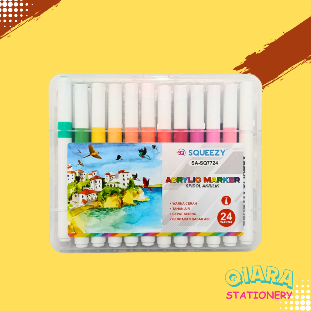 

Squeezy Acrylic Marker 2mm – 24 Warna Lengkap | SA-SQ7724