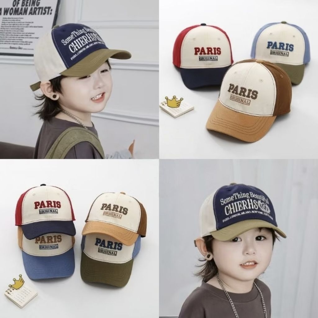 3 - 10thn | Topi Baseball Anak - PARIS TWO TONE x CHIERHS-Unisex-New Korean Model