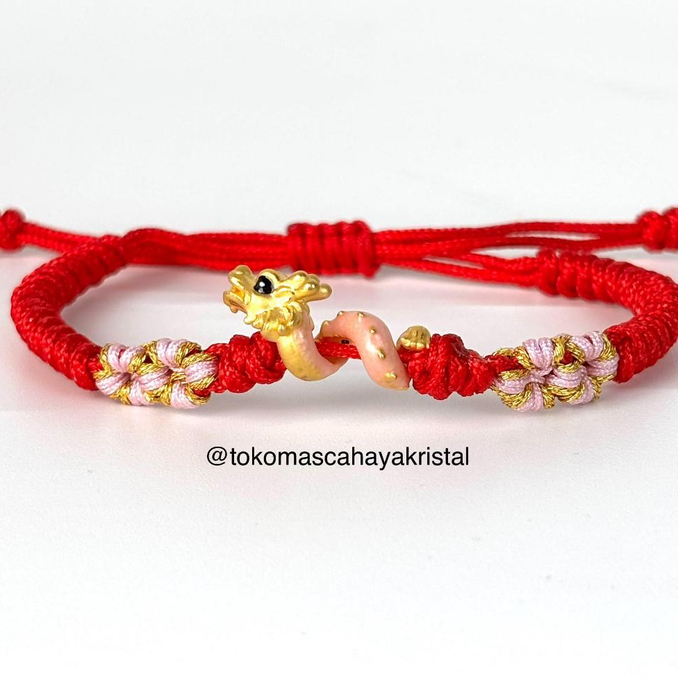 Gelang Tali Emas Charm Naga Lilit Pink (Kokoh)/Dragon Full Badan 24k HK Hongkong 999%- Gold Bracelet
