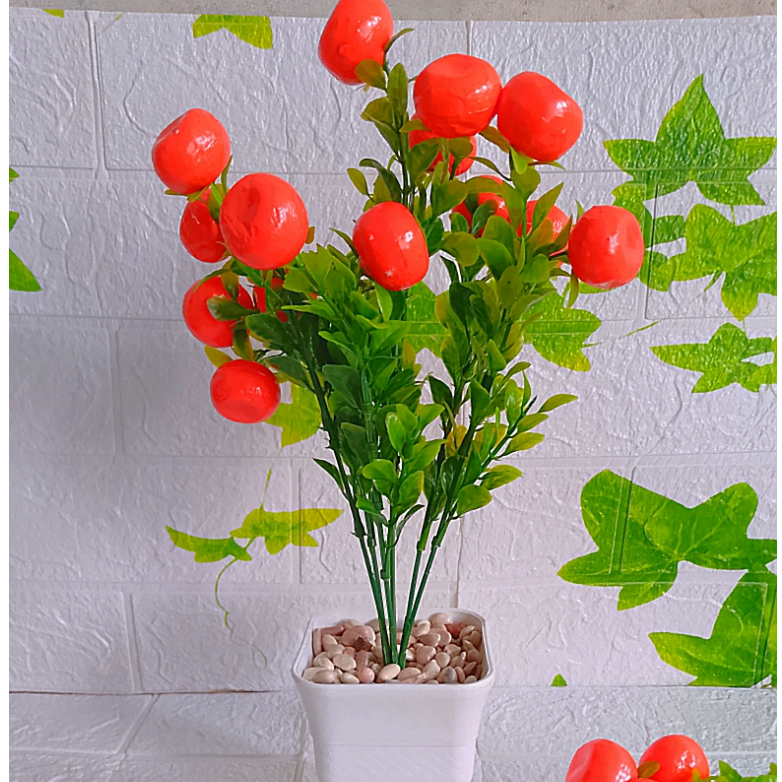 Tanaman Buah Hias Plastik JerukTanaman Pohon Bonsai Palsu Dekorasi Rumah Bunga Artificial