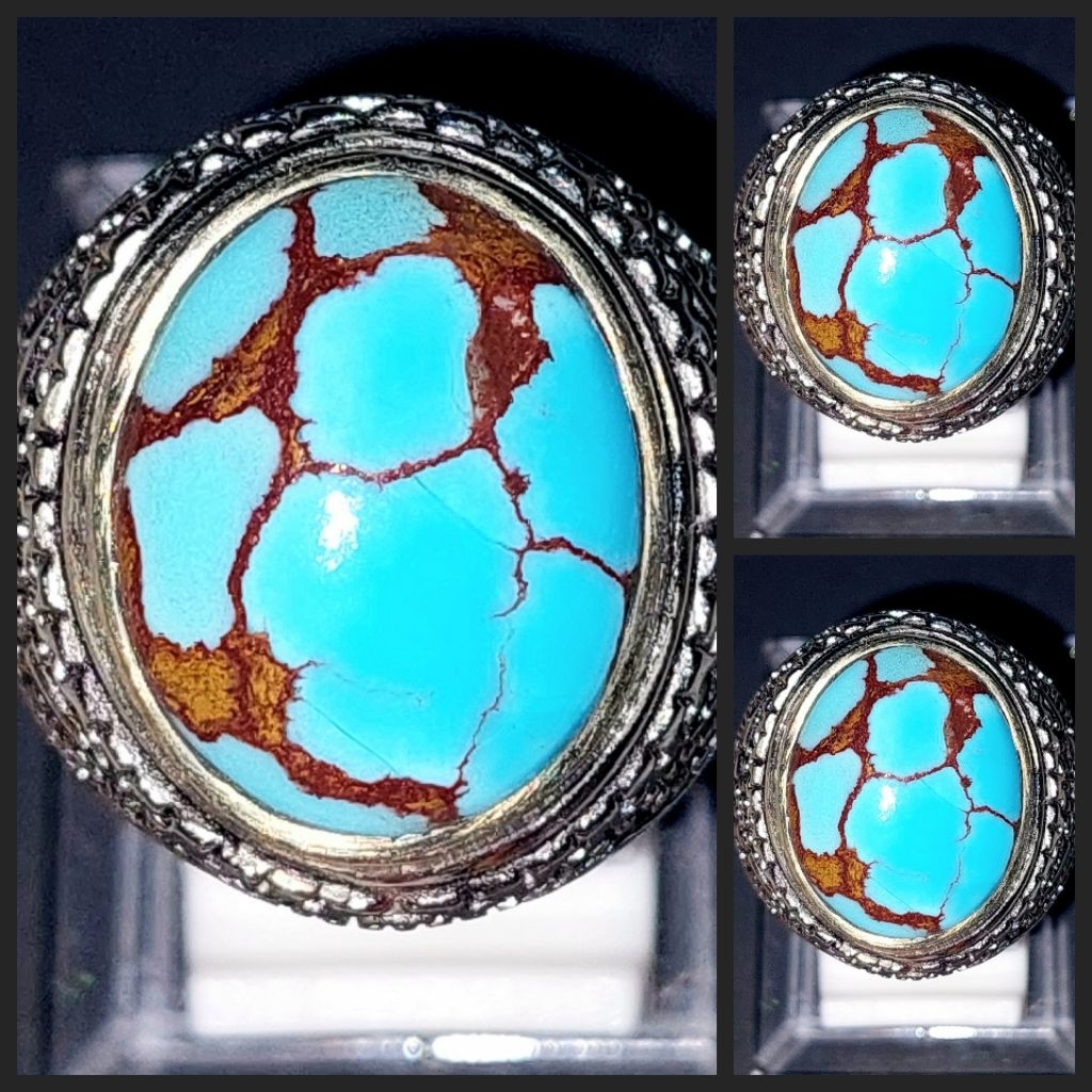 PIRUS MESIR BIRU CEPLOK KURO Batu Pirus Mesir Biru Ceplok Kuro Apik Urat Merah Tegas Dim Kantoran