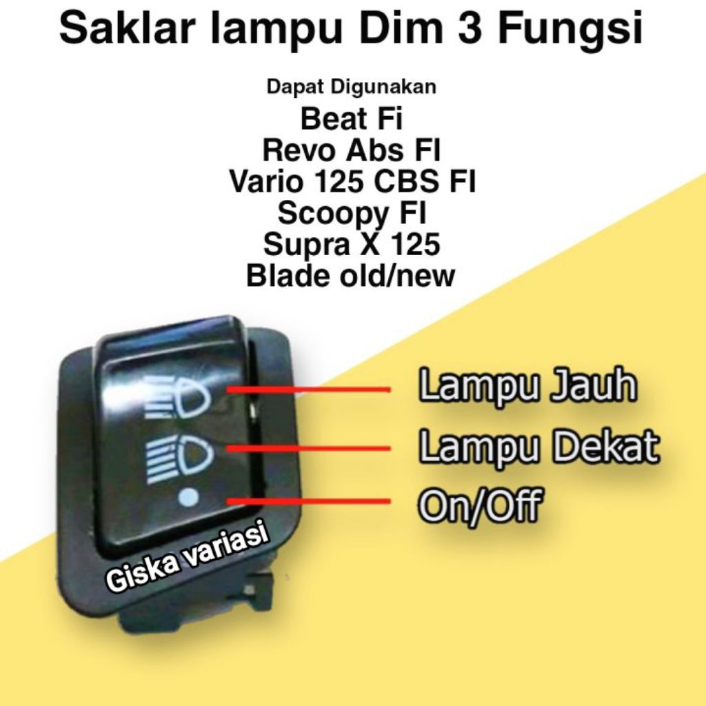 saklar lampu dim 3 titik motor beat scoopy blade supra vario revo
