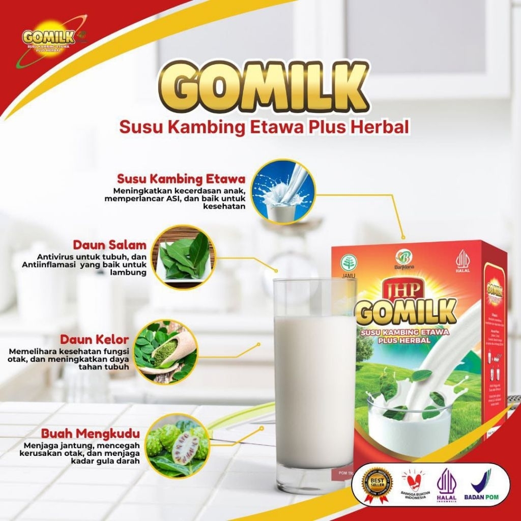 

Gomilk Susu Kambing Etawa Plus Herbal Pertama di Indonesia Rasa Original, Cokelat, Strawberry