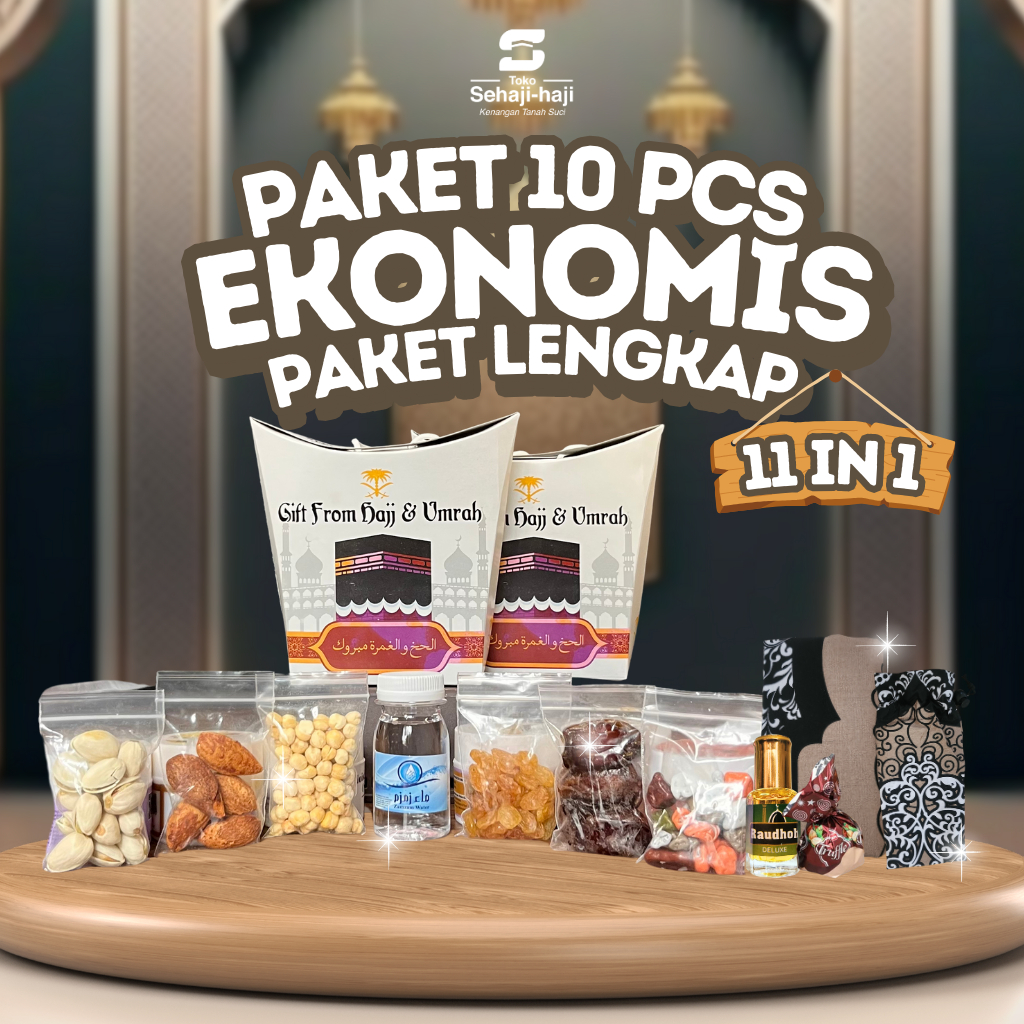 

Paket Oleh-Oleh Haji Umroh Ekonomis Basic Bundling 10 Pcs Hampers Kenangan Tanah Suci Papper Bag Sehaji-haji