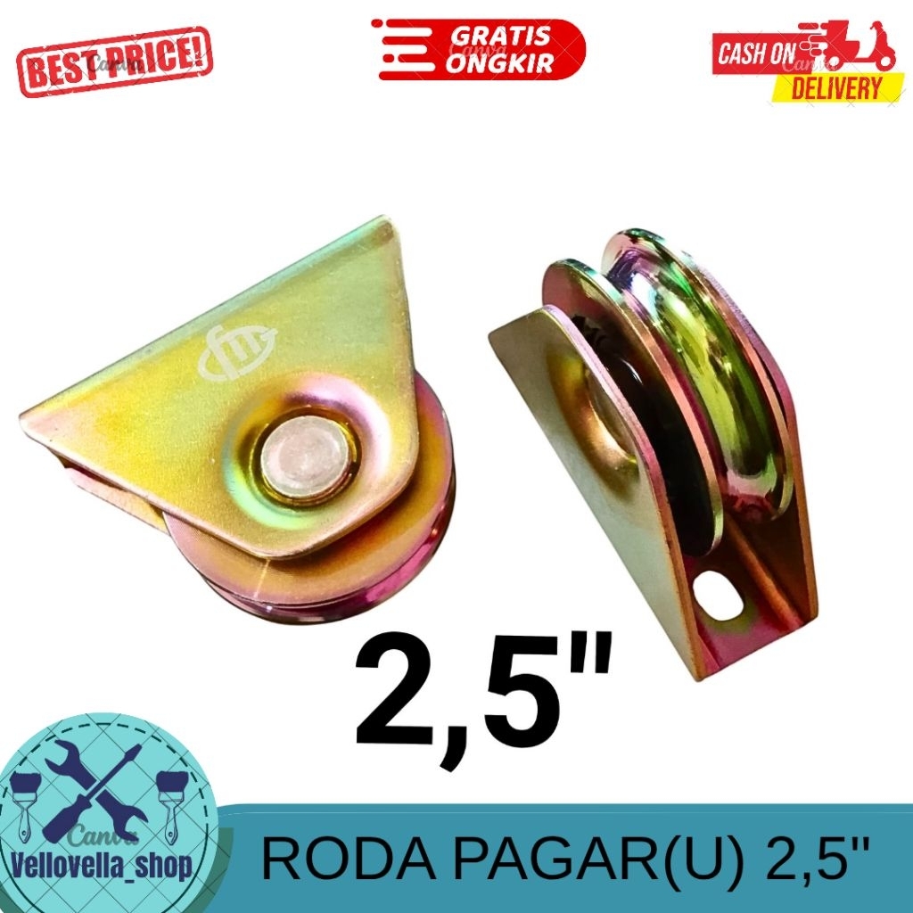 1 Pc 2,5 inch (6cm) Roda Pagar Besi Type U V / Roda bubut Gerbang Pagar Lengkung siku /  Roda Rel Pi
