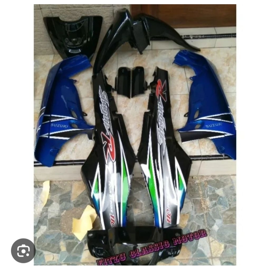 Cover body full set shogun 110 warna hitam& biru