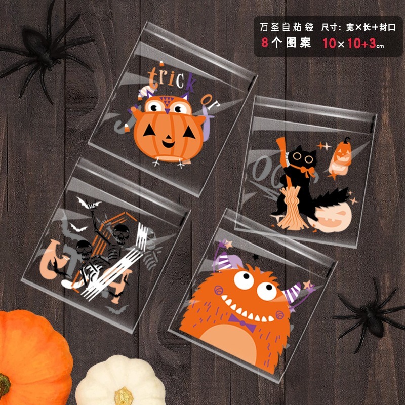 

Plastik Cookies Lucu 10x10 Perekat Seal OPP Kue Kering Mooncake Bolu Motif Halloween Monster