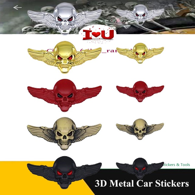 Emblem Skull tengkorak kepala mobil stiker hantu kepala sayap  Tengkorak