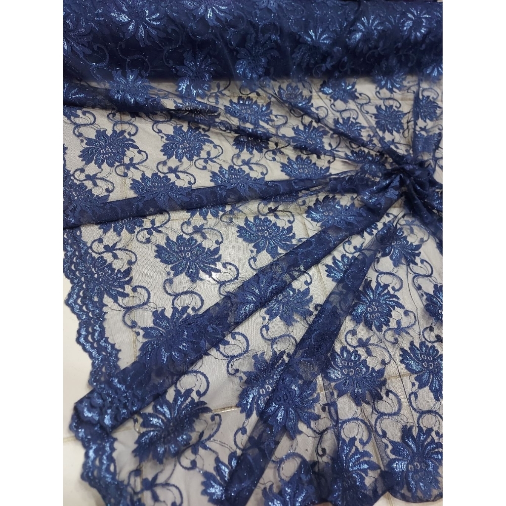kain brokat premium  - kain brokat kebaya  - kain brokat mawar  - kain brokat meteran ( navy) A