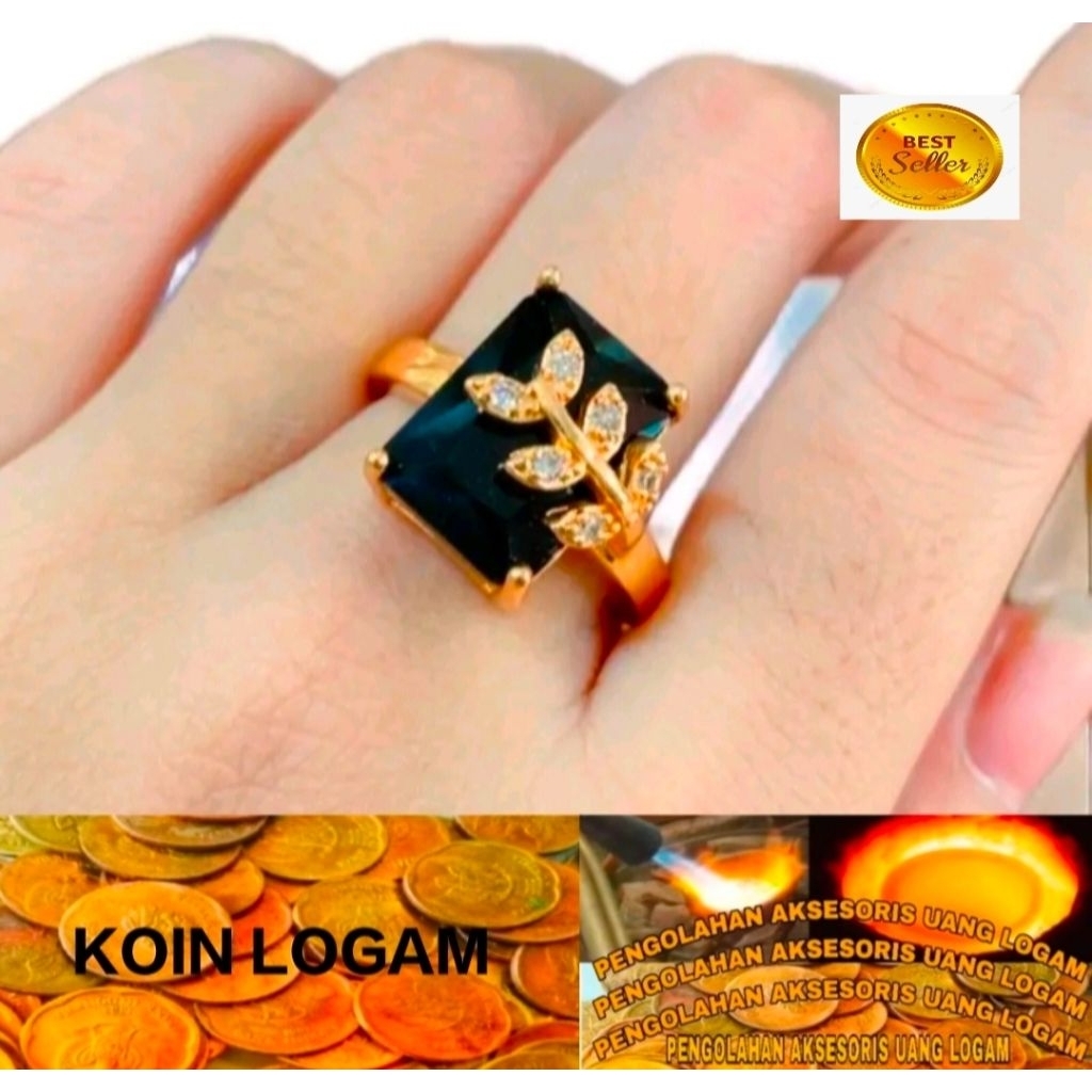 Cincin Koin 91 Ori Permata Wanita Anti Karat Lapis Emas Terbaru Perhiasan Elegan Mewah Tidak Luntur