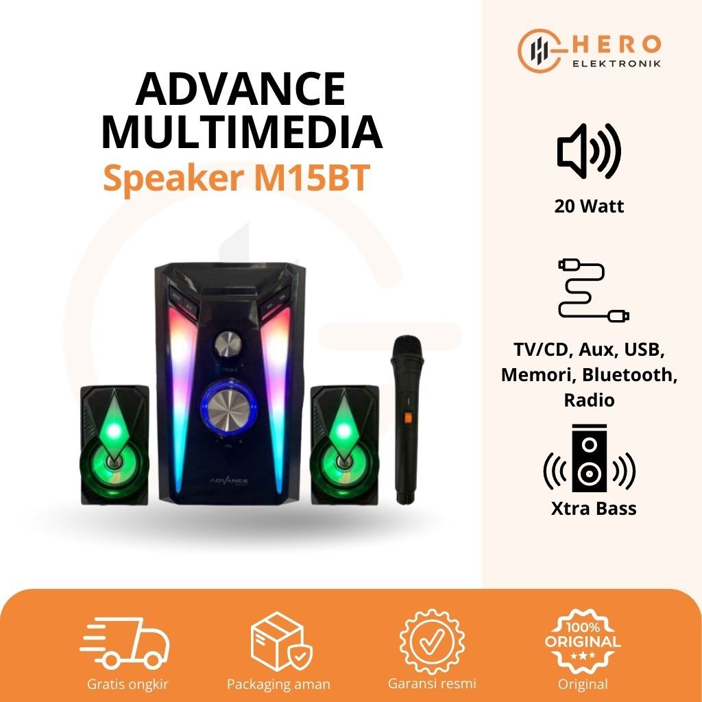 Advance M15BT Bluetooth Speaker Multimedia 20 Watt Xtra Bass Free 1 Wireless Mic