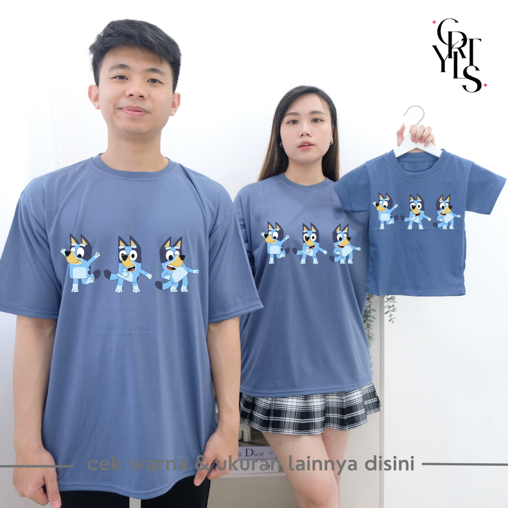 CAROTYLES  Baju Kaos Couple Keluarga 3 BLUE Wanita dan Anak Atasan Cauple Cople Kapelan
