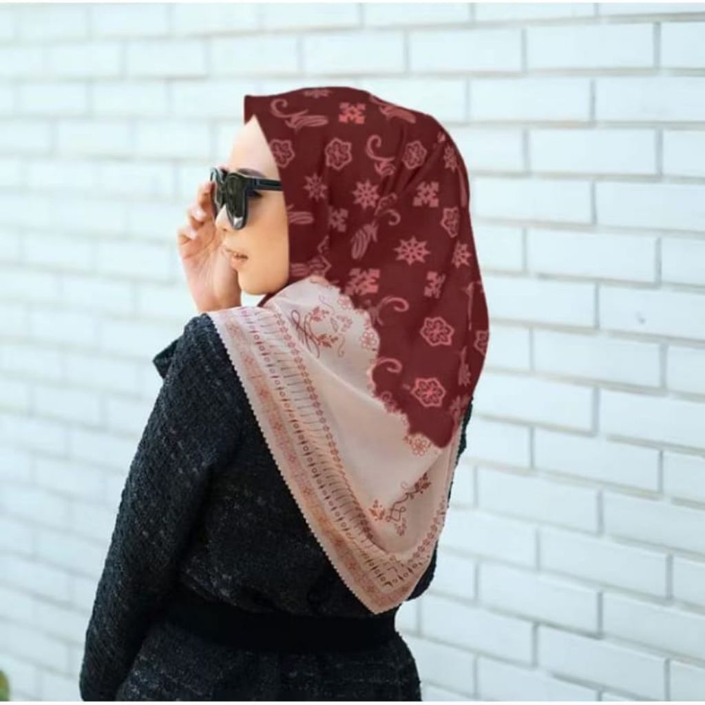 Mono Maroon Series Kerudung Motif Segi Empat Hijab Voal Premium Jilbab Scarf Printing Terbaru