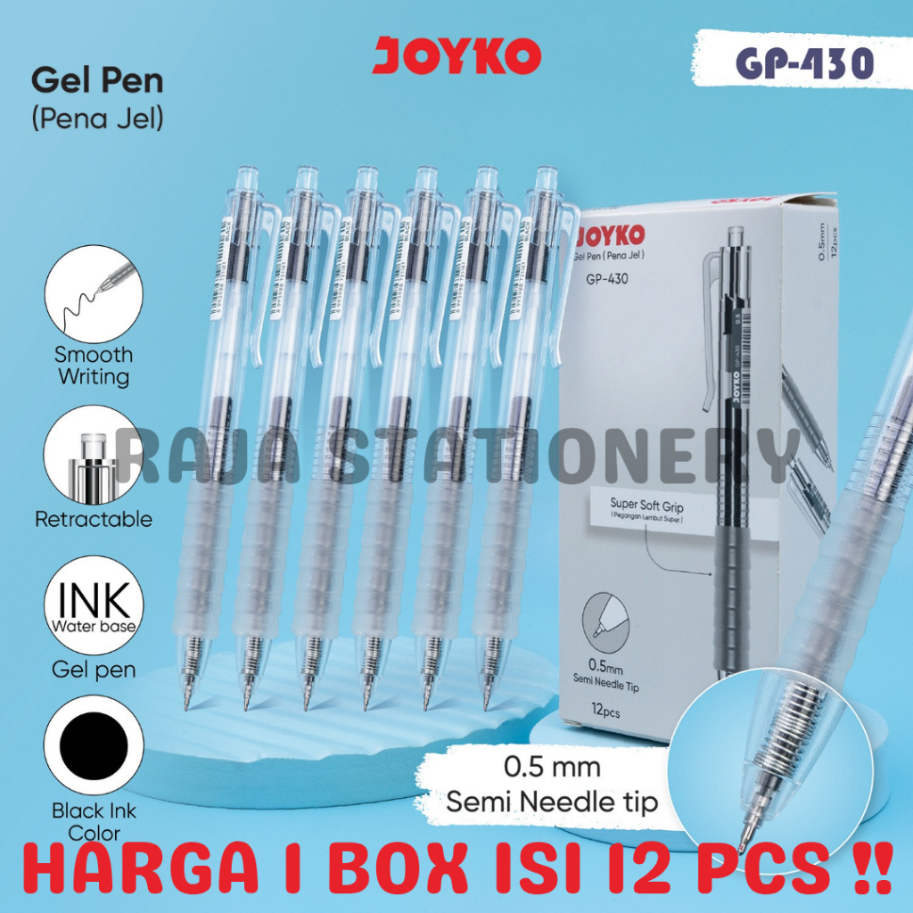 

JOYKO GEL PEN BLACK 0.5 CLICKER PENA PULPEN JOYKO HITAM 0.5MM CETEK GP-430 LUSIN BOX [12PCS]